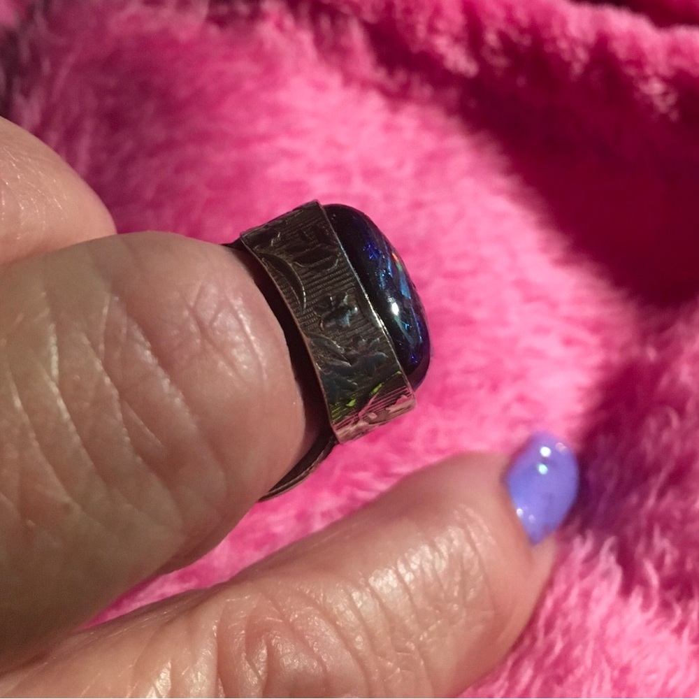 Dichroic Glass Sterling Silver Ring Size 5.5 - Picture 4 of 7